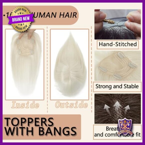 12 Inch Human Hair Topper with 3D Bangs for Thinning Hair main image 5